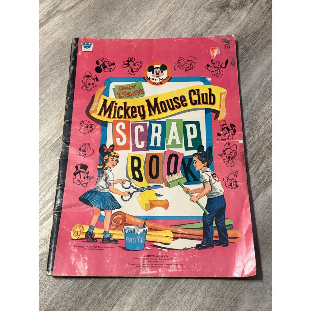 Vintage 1955 Mickey Mouse Club Scrap Book Whitman Disney 2058 Pink MCM Retro